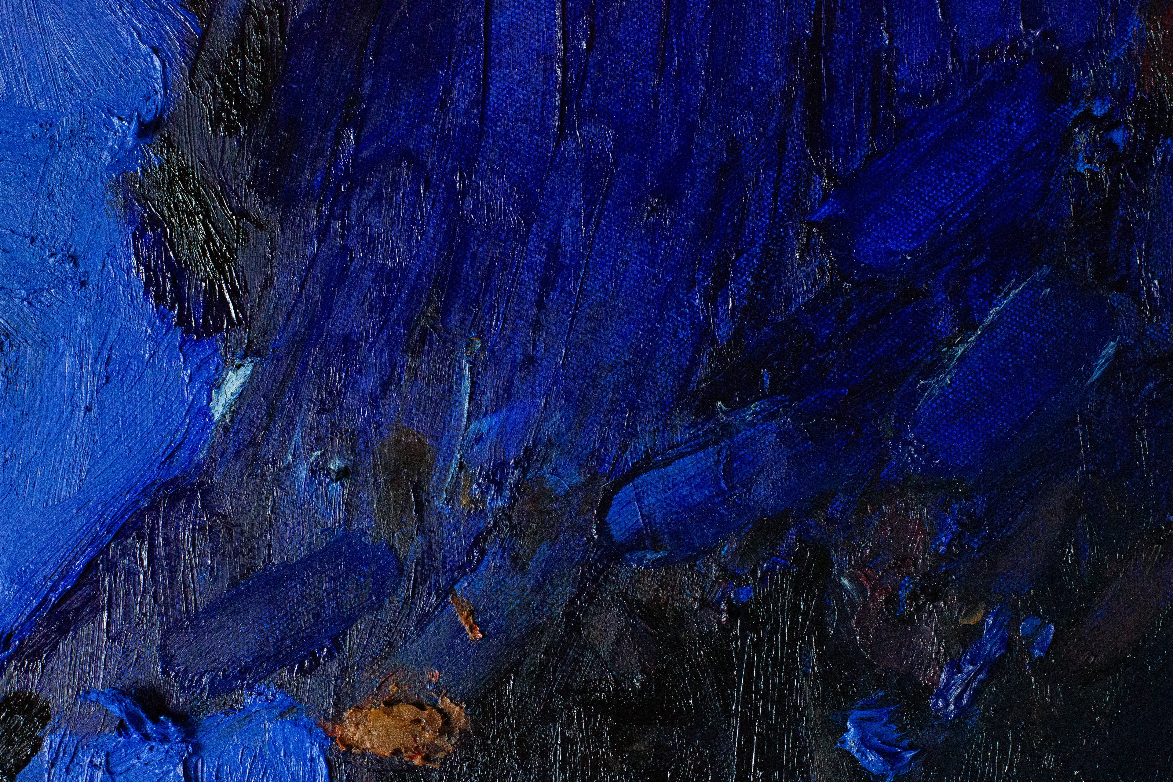 Ultramarine Cobalt Blue Abstract Oil Painting on Medium-sized Canvas